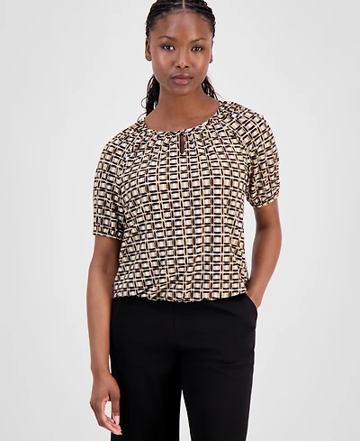 Ak Anne Klein Petite Keyhole-Cutout Top