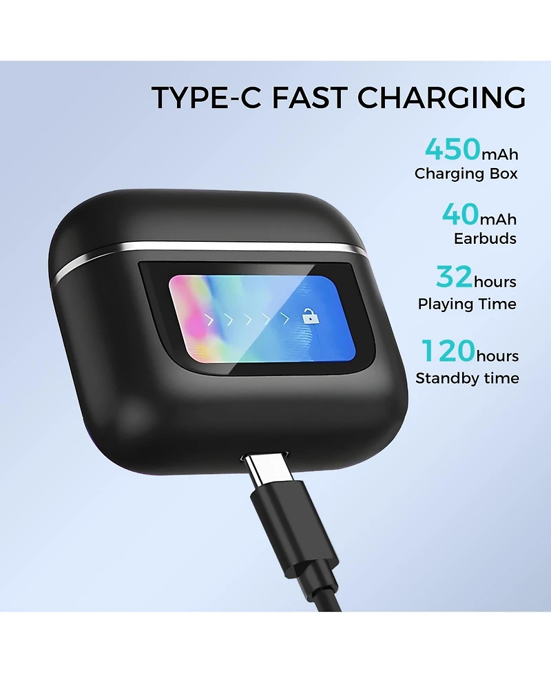 Ear-Buds- Bluetooth 5.3 w/ Lcd Screen- Tws/Noise Cancel- 32Hr Playtime