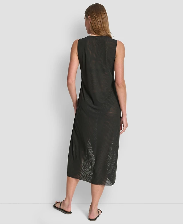 Dkny Women's Solid Tiered Pleated Sleeveless Mesh Maxi Dress | MainPlace  Mall