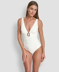 Dkny Women's Buckle Front Removable Cups One-Piece Swimsuit