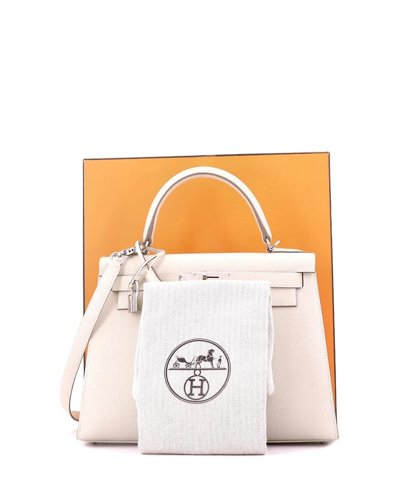 Pre-Owned HERMES Kelly 28 Handbag Light Epsom with Palladium Hardware