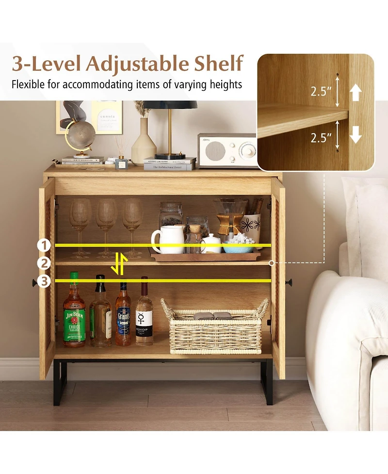 Costway Buffet Cabinet with 2 Doors Adjustable Shelf Metal Legs Accent Floor