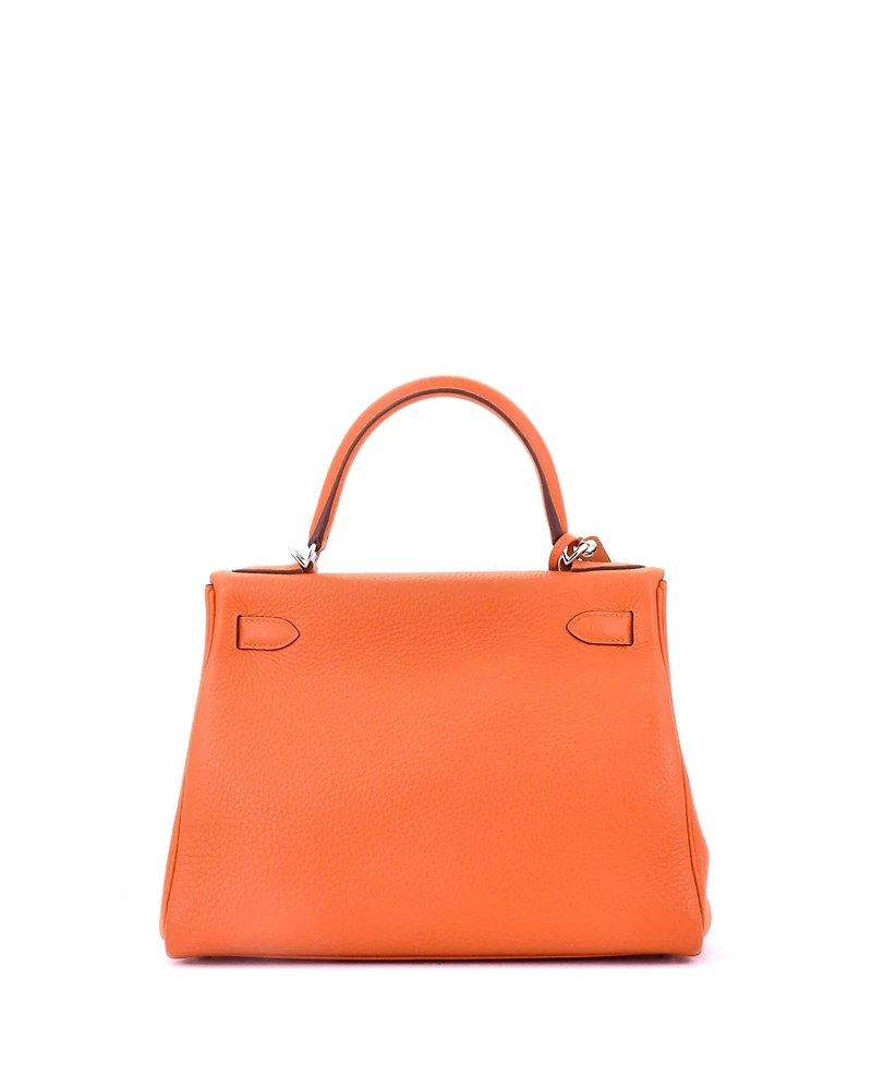 Pre-Owned HERMES Kelly 28 Handbag Orange Clemence with Palladium Hardware