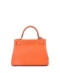 Pre-Owned HERMES Kelly 28 Handbag Orange Clemence with Palladium Hardware
