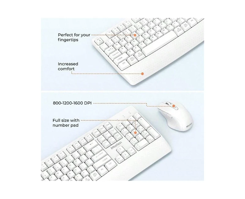 risokeys Wireless Keyboard & Mouse Combo – Keyboard with Wrist Rest, 3 Dpi Adjustable Mouse, 2.4G Wireless Pc, Laptop & Computer – White