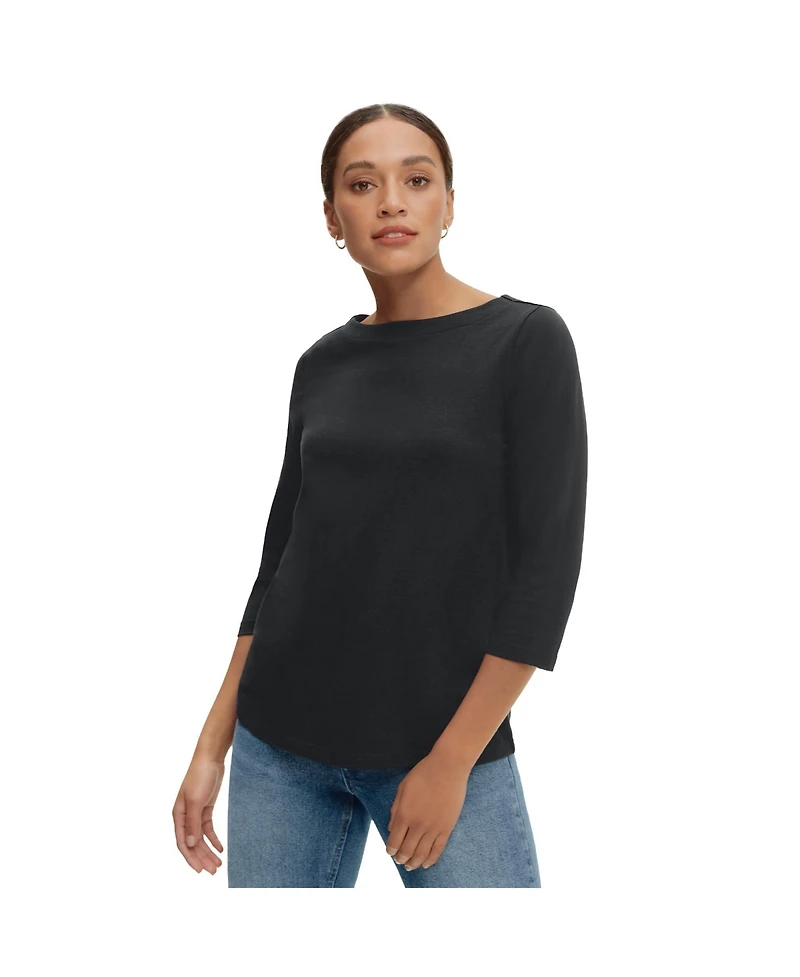 ellos Women's Plus With Three-Quarter Sleeves Boatneck Tee