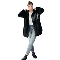 ellos Women's Zip Front Hooded Sherpa Jacket