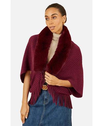 Yumi Women's Fur Collar Shrug With Tassel Hem