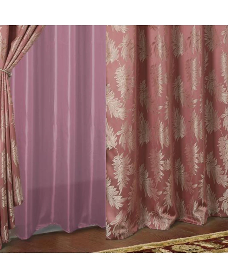 Olivia Gray Palm Floral Textured Jacquard 54 x 84 in. Single Rod Pocket Curtain Panel w/ Attached 18 in. Valance in Rose