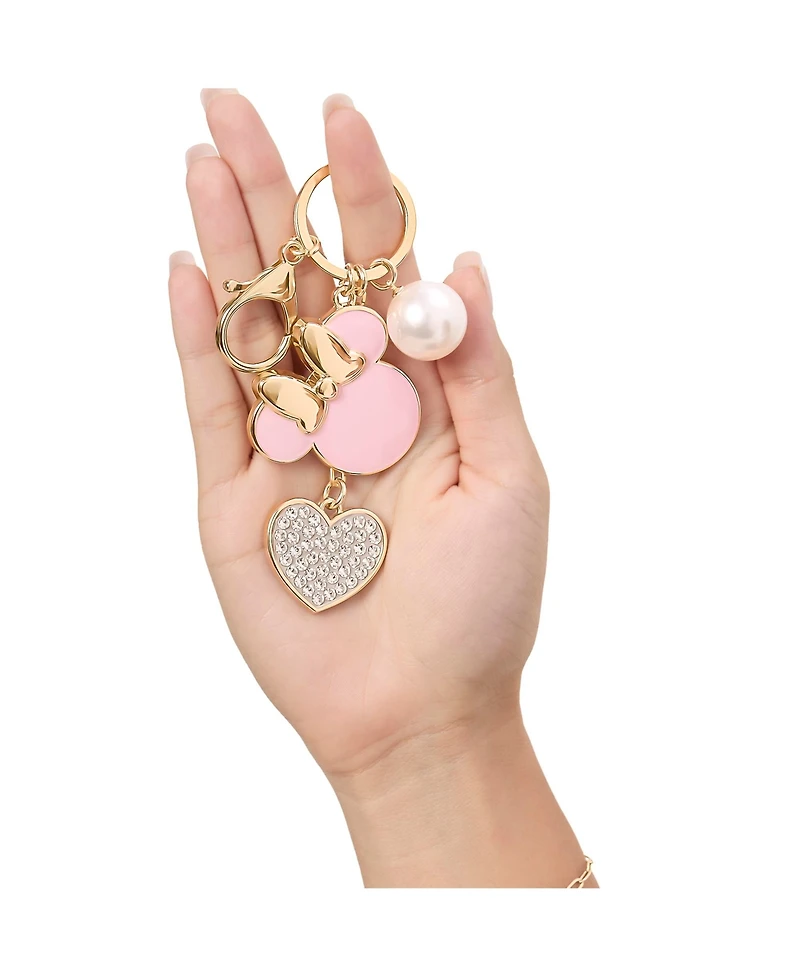 Disney Minnie Mouse Keychain with Pearl and Glitter Heart Charms