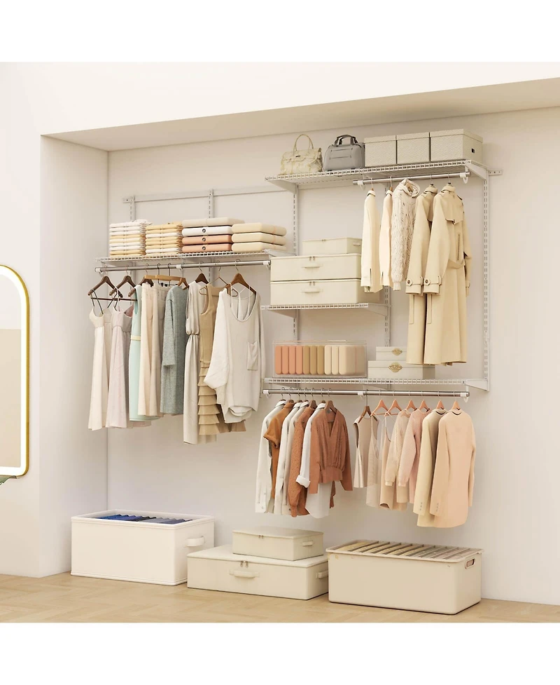 Costway 4-8 Ft Wall-Mounted Closet Organizers and Storage System with Hanging Rod