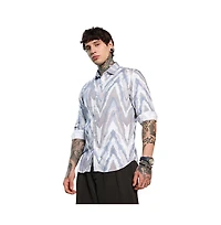 Campus Sutra Men's Icy Blue:Cream White Pastel-Geometric Jacquard Shirt