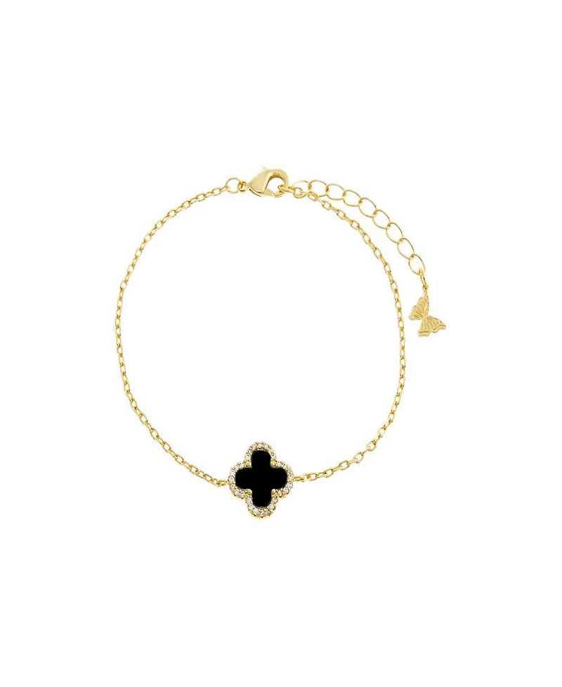 by Adina Eden Pave Outlined Gold Plated Four Leaf Clover Bracelet