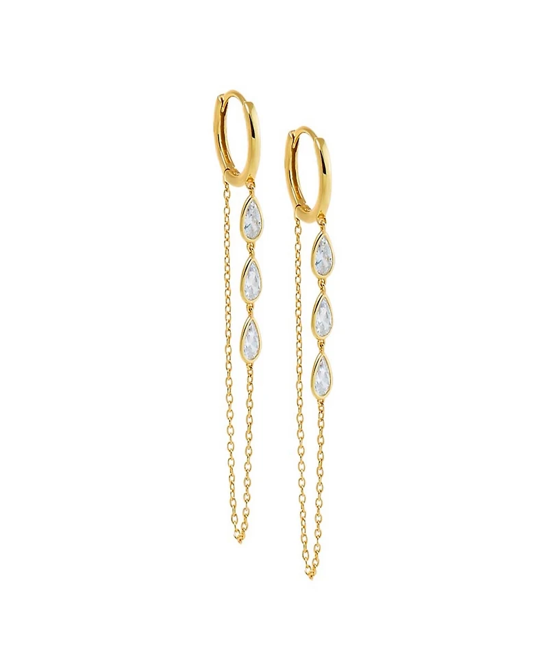 by Adina Eden Floating Cubic Zirconia Gold Plated Drop Chain Huggie Earrings