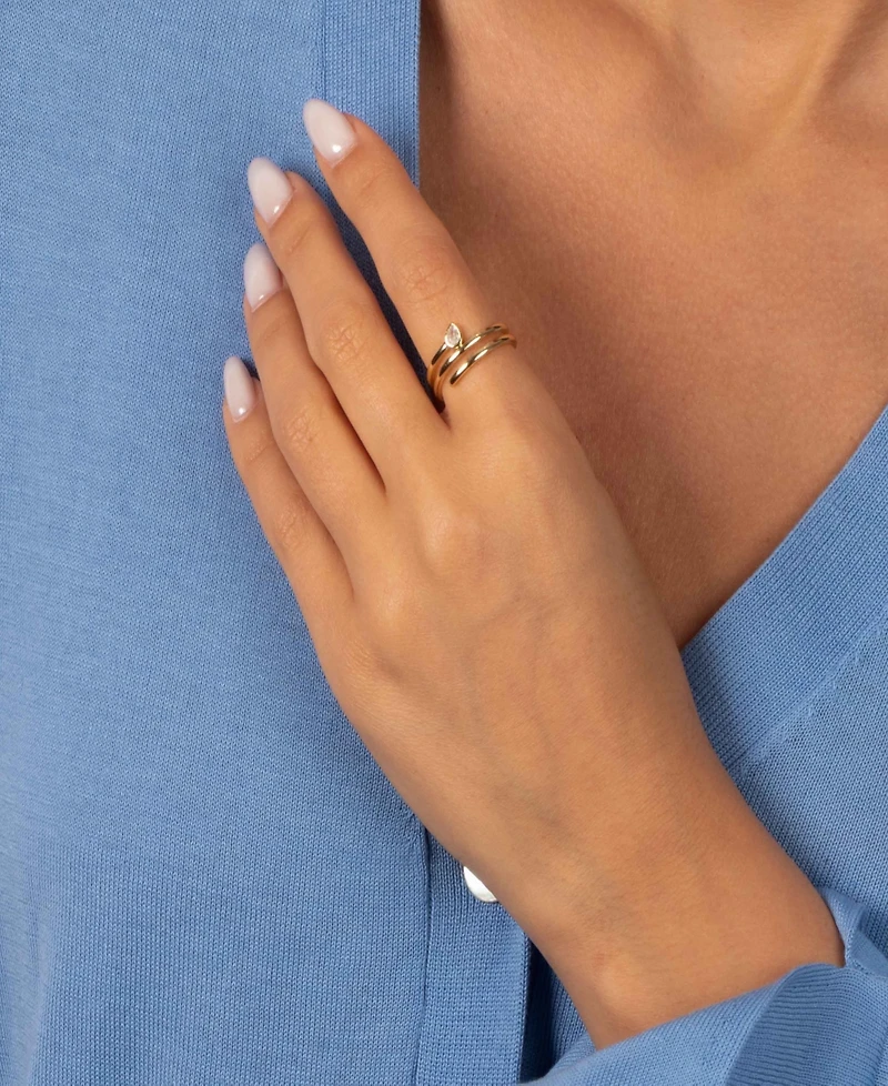 by Adina Eden Cubic Zirconia Teardrop Gold Plated Bezel Triple Wrap Coil Ring