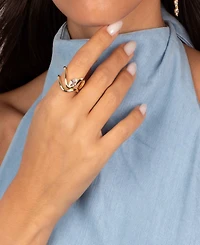 by Adina Eden Cubic Zirconia Marquise Solid Swirl Gold Plated Statement Ring