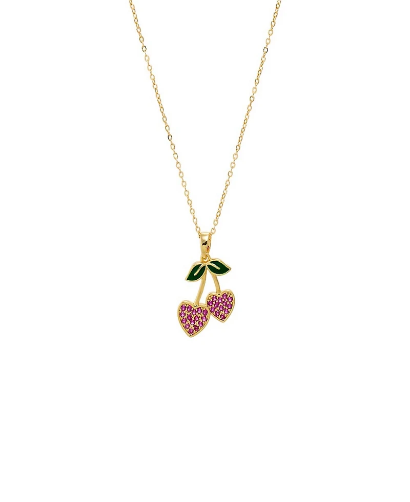 by Adina Eden Red Pave Cherry Hearts Pendant Necklace