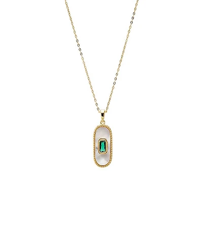 by Adina Eden Green Cubic Zirconia Mother Of Pearl Elongated Dog Tag Necklace