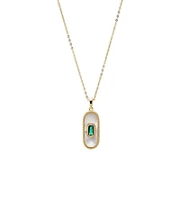 by Adina Eden Green Cubic Zirconia Mother Of Pearl Elongated Dog Tag Necklace