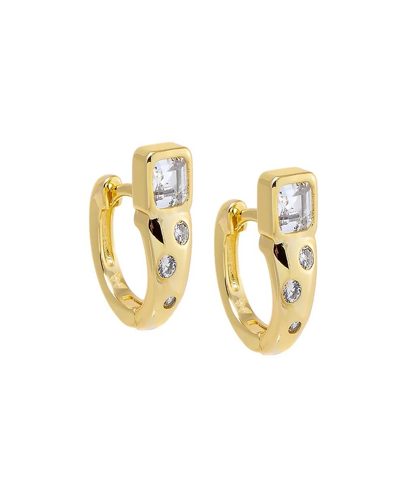 by Adina Eden Chunky Cubic Zirconia Gold Plated Baguette Embedded Bezel Huggie Earringss