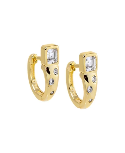 by Adina Eden Chunky Cubic Zirconia Gold Plated Baguette Embedded Bezel Huggie Earringss