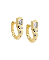 by Adina Eden Chunky Cubic Zirconia Gold Plated Baguette Embedded Bezel Huggie Earringss
