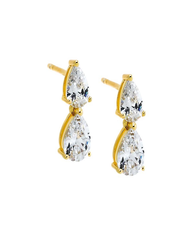 by Adina Eden Cubic Zirconia Gold Plated Double Graduated Pear Stud Earrings