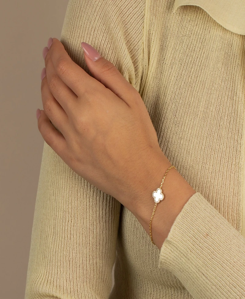 By Adina Eden Pave Outlined Four Leaf Clover Bracelet