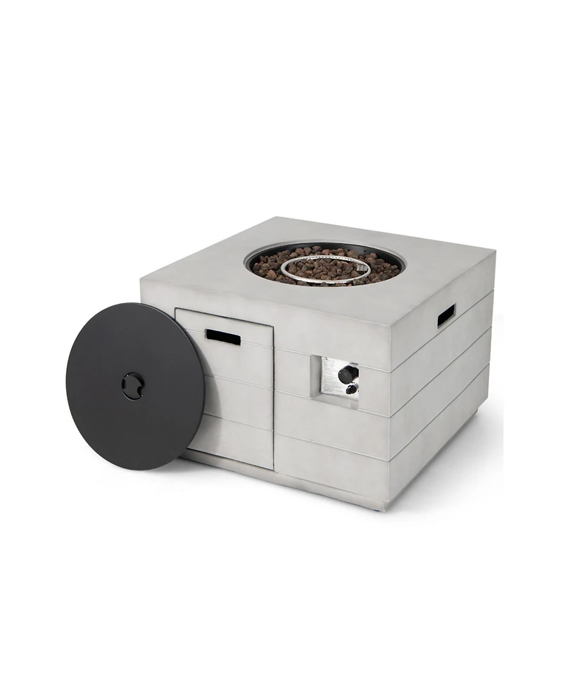 Mecale Lava Rocks and Cover 50,000 Btu with 34 Inch Square Concrete Propane Fire Pit Table