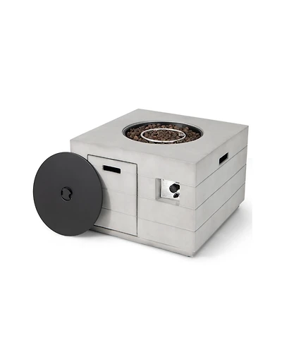 Mecale Lava Rocks and Cover 50,000 Btu with 34 Inch Square Concrete Propane Fire Pit Table