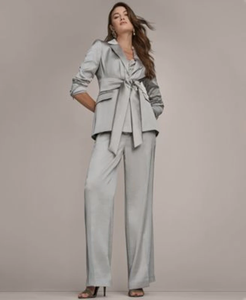 Donna Karan New York Womens Notch Lapel Blazer Wide Leg Mid Rise Pants