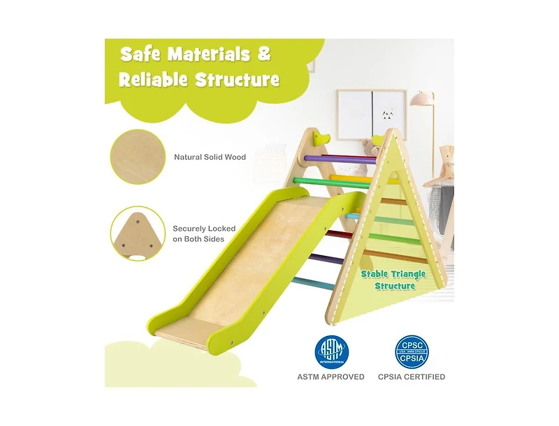 2-in-1 Wooden Triangle Climber Set with Gradient Adjustable Slide