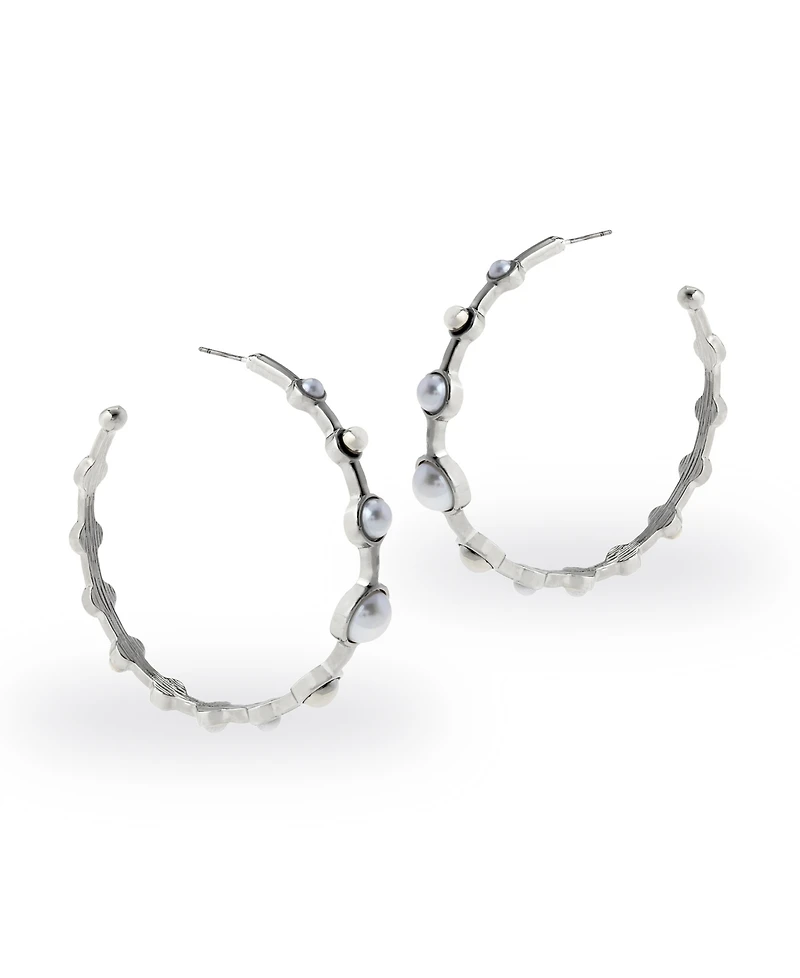 Steve Madden Faux Cultured Pearl Hoop Earrings