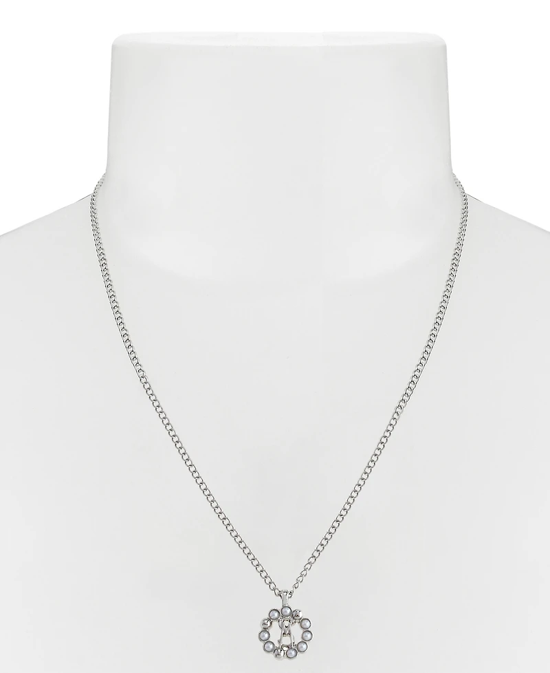 Steve Madden Faux Cultured Pearl Signature Circle Pendant Necklace