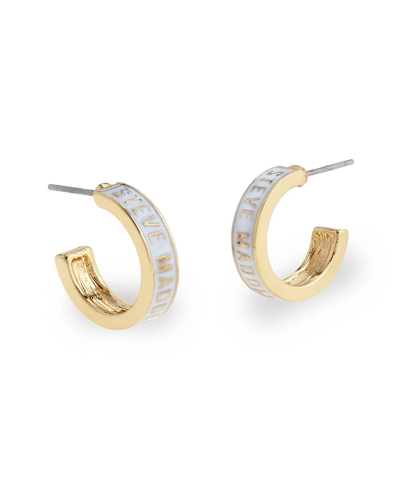 Steve Madden White Signature Logo Huggie Earrings