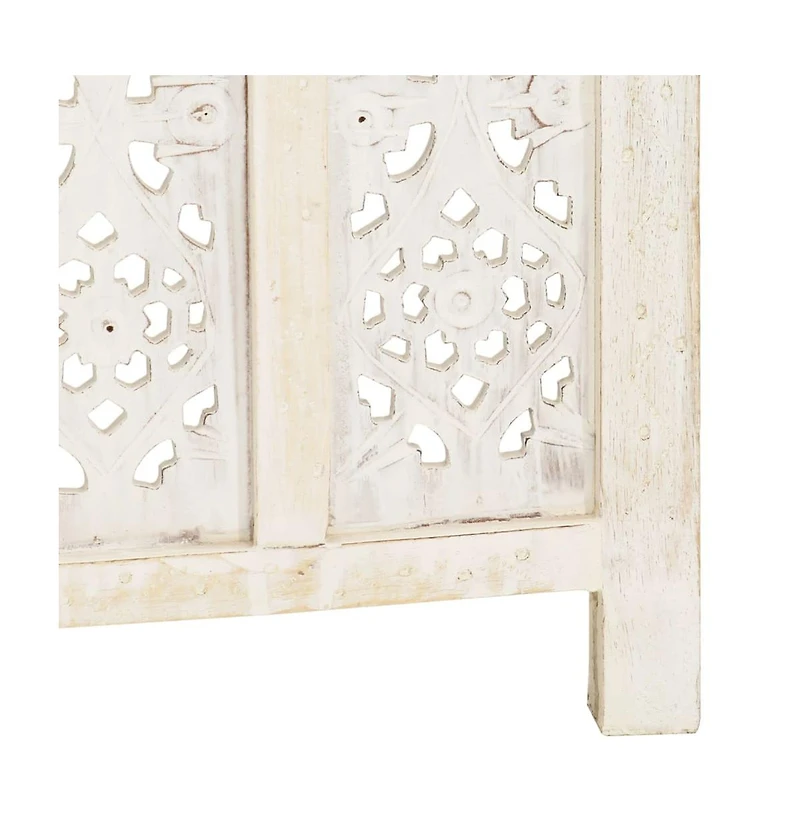 vidaXL Hand carved 4-Panel Room Divider White 63"x65" Solid Mango Wood