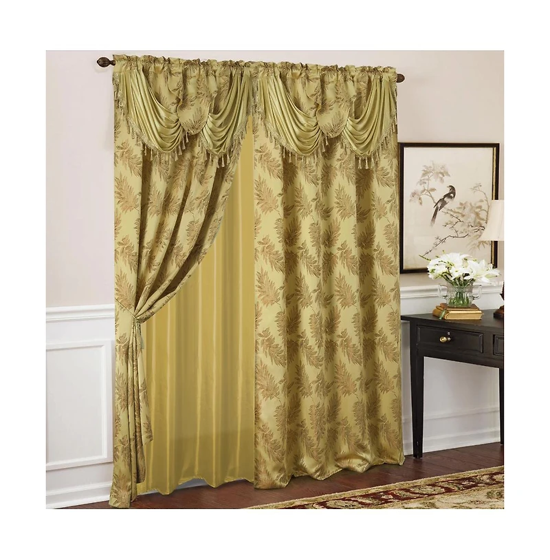 Olivia Gray Ramallah Trading Palm Floral Textured Jacquard Single Rod Pocket Curtain Panel - 54 x 84, Gold