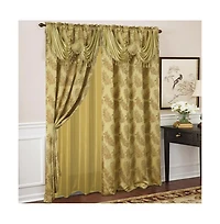 Olivia Gray Ramallah Trading Palm Floral Textured Jacquard Single Rod Pocket Curtain Panel - 54 x 84, Gold