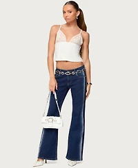 Edikted Women's Keesha Lacey Boned V Neck Top