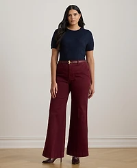 Lauren Ralph Plus Belting-Motif Short-Sleeve Sweater