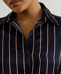 Lauren Ralph Plus Striped Charmeuse Long-Sleeve Shirt