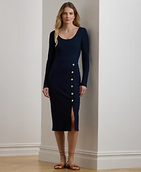 Lauren Ralph Women's Button Trim Rib Knit Dress