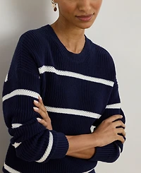 Lauren Ralph Women's Striped Rib-Knit Cotton Crewneck Sweater