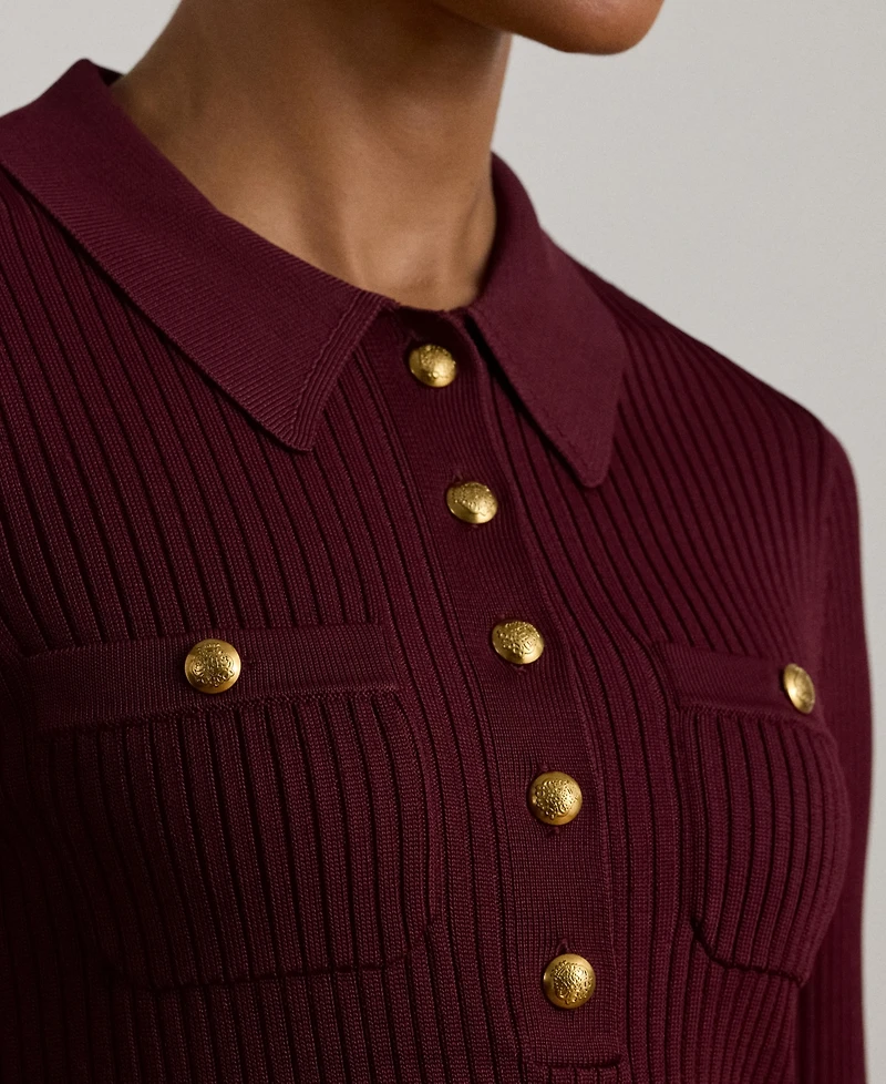 Lauren Ralph Women's Rib-Knit Long-Sleeve Polo Sweater