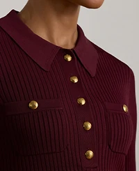 Lauren Ralph Women's Rib-Knit Long-Sleeve Polo Sweater