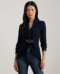 Lauren Ralph Women's Buckle-Trim Cable Shawl-Collar Cardigan