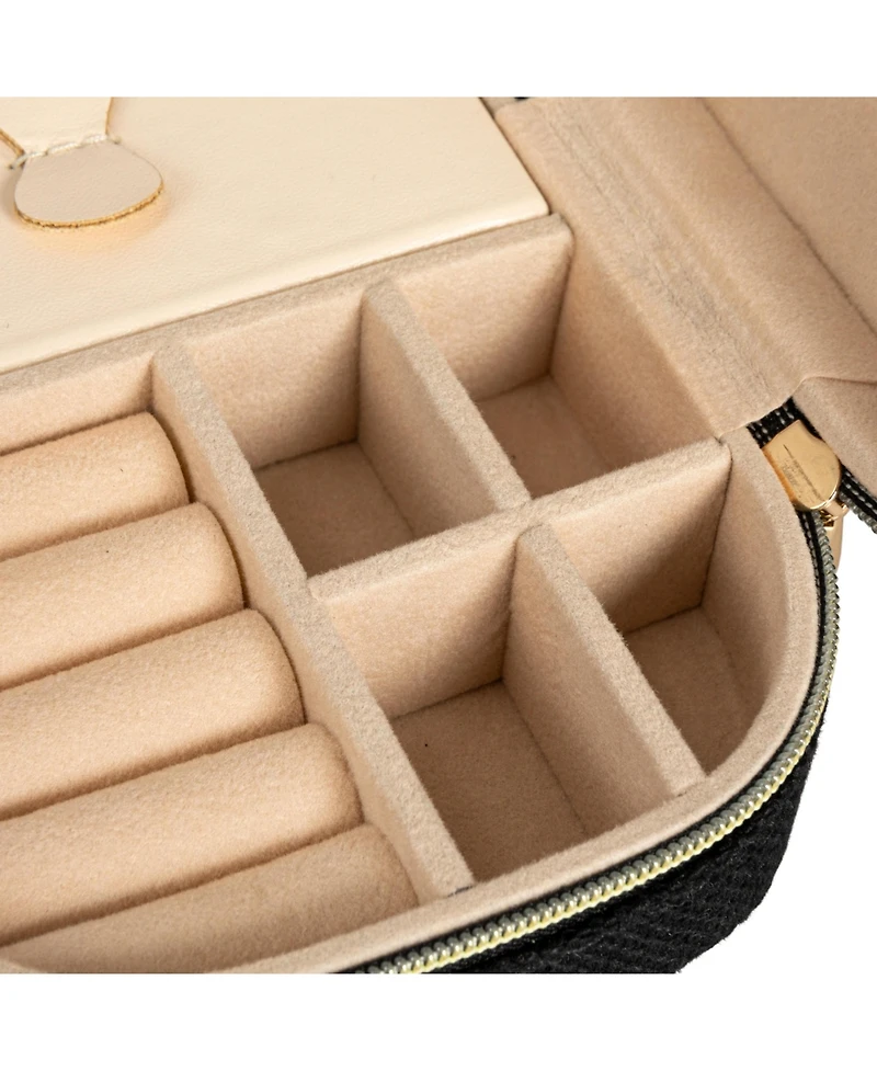 Household Essentials Small Leather Travel Jewelry Organizer Box, Caramel Color