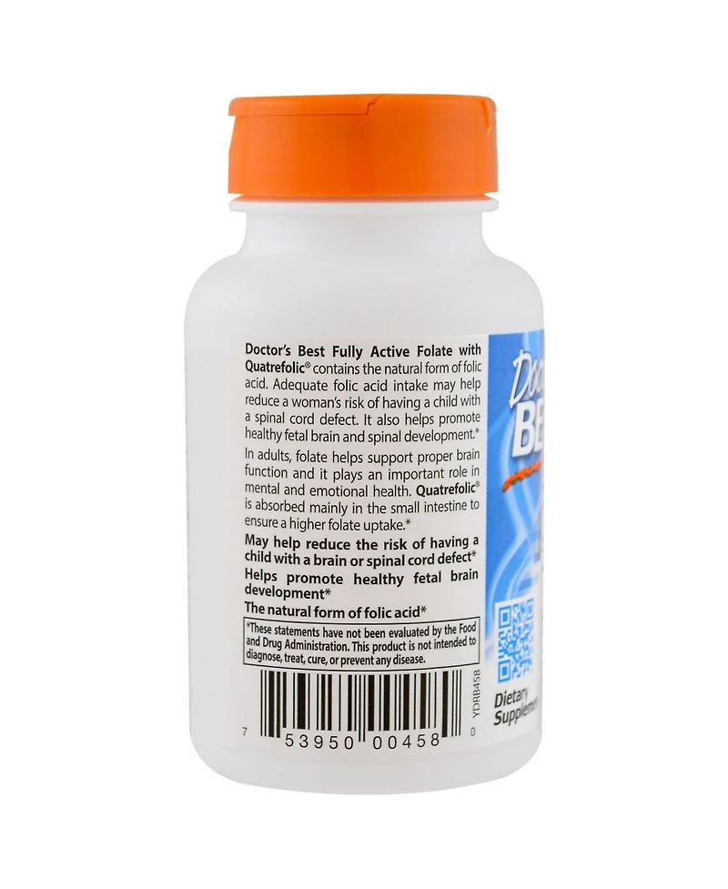 Doctor's Best Fully Active Folate 800 with Quatrefolic 800 mcg - 60 Veggie Caps
