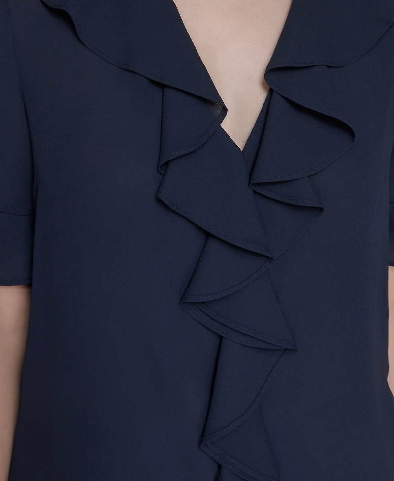 Karl Lagerfeld Paris Women's V-Neck Ruffle Front Top