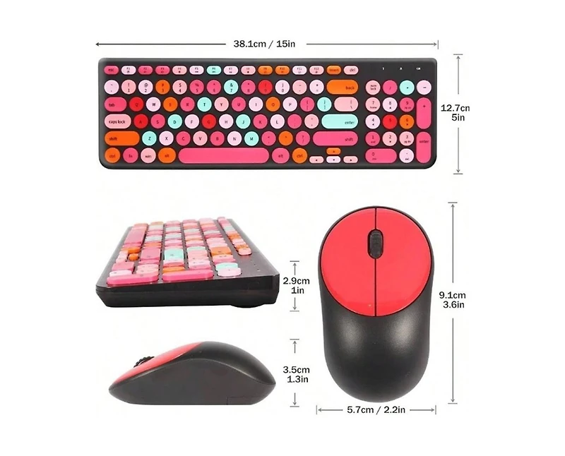 risokeys Wireless Keyboard and Mouse Combo - Retro Typewriter Keyboard With Round Keycaps, 2.4GHz Cute Wireless Keyboard Mouse Computer, Desktop